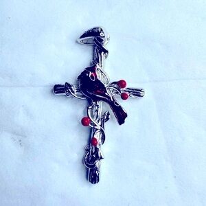 Sterling Silver Cardinal Red Cross Pendant